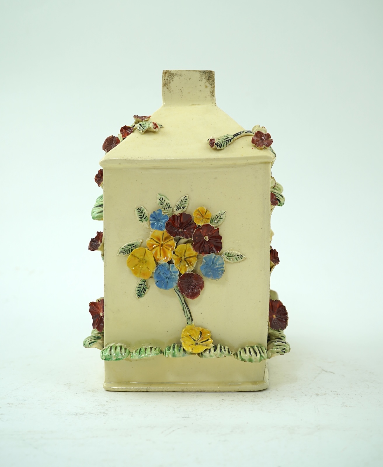 A rare English creamware encrusted tea caddy, c.1770-1780